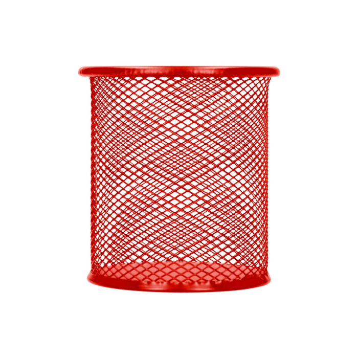 Q-connect Cubilete Portalapices Rojo Metal Redondo Rejilla Diametro 86 mm Alto 105 mm 3