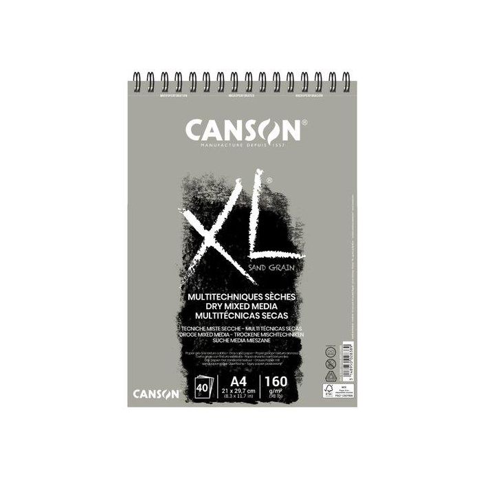 Bloc De Dibujo Canson Xl Sand Con Espiral Liso Color Gris A3 160G 40H 5 unidades