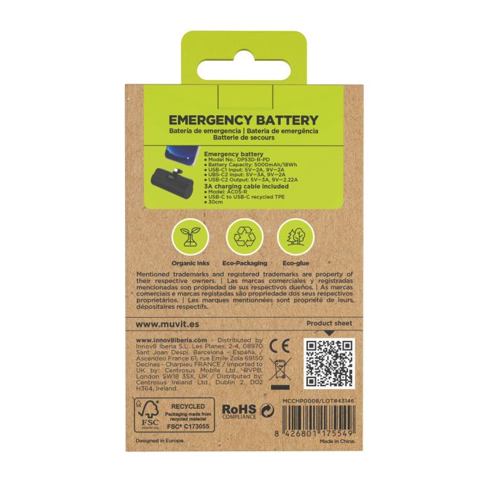 Powerbank Muvit for Change DP53D-R-PD Negro 5000 mAh 3