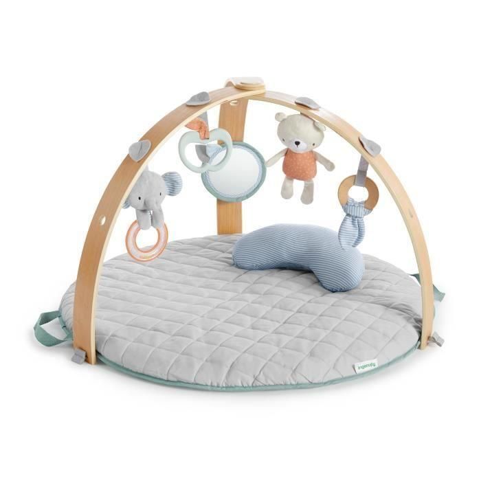 Ingenuity Cozy Spot Loamy - Colchoneta de Juego Edredón Reversible Suave con Barra de Juguetes de Madera Plegable y Cojín Boca Abajo
