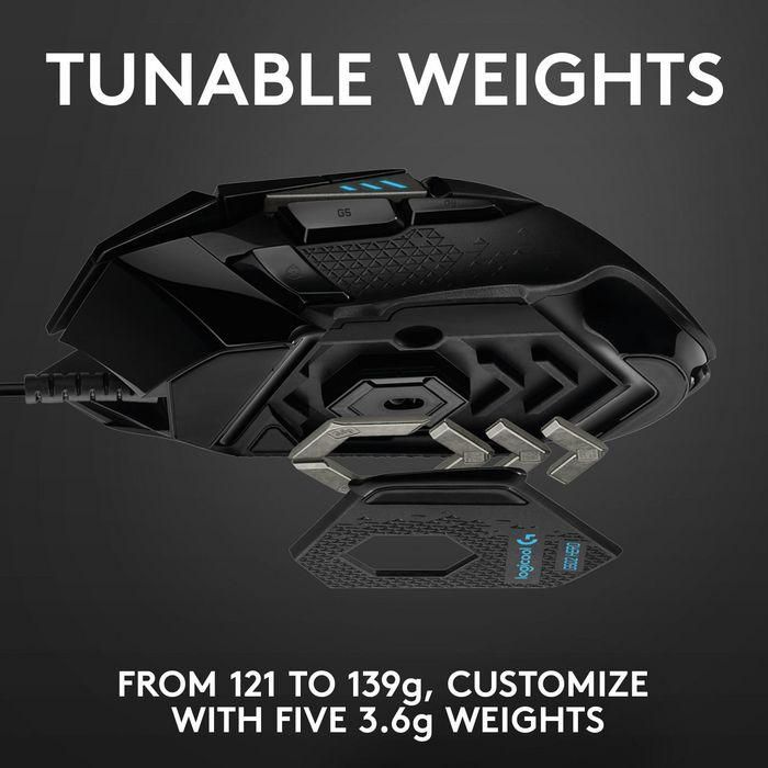 Logitech 910-005470 Ratón Gaming G502 Hero 25600 DPI RGB LIGHTSYNC, 11 Botones Programables, Peso Ajustable y Negro 11 Logitech 910-005470 Ratón Gaming G502 Hero 25600 DPI RGB LIGHTSYNC, 11 Botones Programables, Peso Ajustable y Negro 11