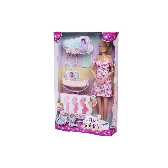 Smoby - Steffi Love - Futura Mamá - Muñeca maniquí embarazada (29cm) - Accesorios bebé - Botón para agrandar su barriga