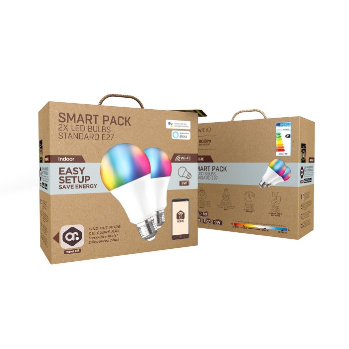 Muvit Bombilla inteligente LED multicolor y blanca A60 E27 9W, control por app muvit IO Home, compatible con asistentes de voz 1