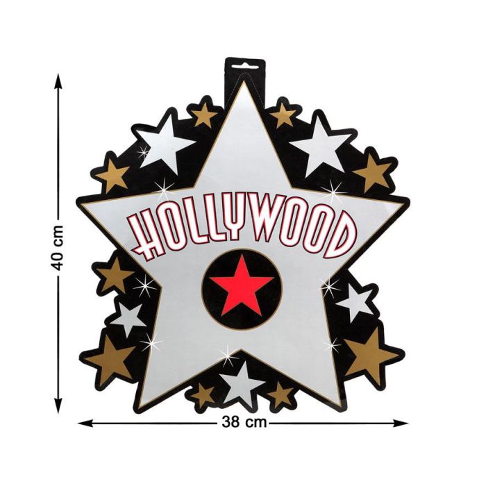 Cartel Estrella De Hollywood Con Brillantes 38x40 cm Accesorio Temática Pop/Rock/Filmstar Plateado