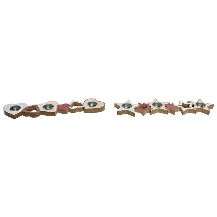 DKD Home Decor Decoración Navidad Tradicional de Madera, con 3 Velas, Colores Blanco y Rojo, 39.5x9x2 cm (Set de 6 Unidades)