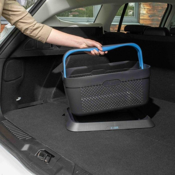 Rati V01762 Cesta de la compra para coche, antideslizante y segura, con adaptador de fijación, plástico reciclado y diseño moderno, Azul 4 Rati V01762 Cesta de la compra para coche, antideslizante y segura, con adaptador de fijación, plástico reciclado y diseño moderno, Azul 4