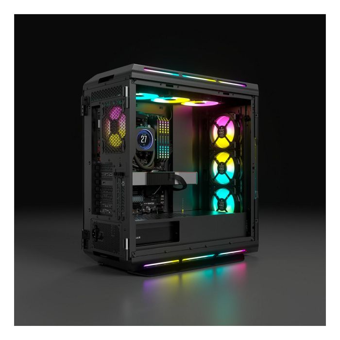 Corsair iCUE 5000T RGB - Torre Media ATX, Color Negro, Ventiladores ARGB Incluidos (3x 120 mm), 4 Bahías 2.5", Soporte para Tarjetas Gráficas de 40 cm, Panel de Vidrio Templado