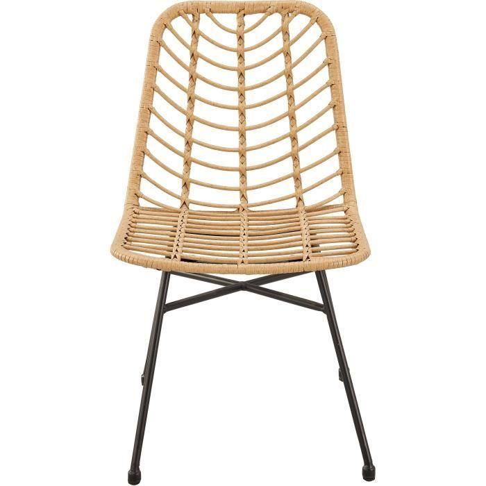 Conjunto de 2 sillas de jardín - Imitación ratán natural - Estructura de acero - L 63,5 x A 86 x P 48 cm 2 Conjunto de 2 sillas de jardín - Imitación ratán natural - Estructura de acero - L 63,5 x A 86 x P 48 cm 2