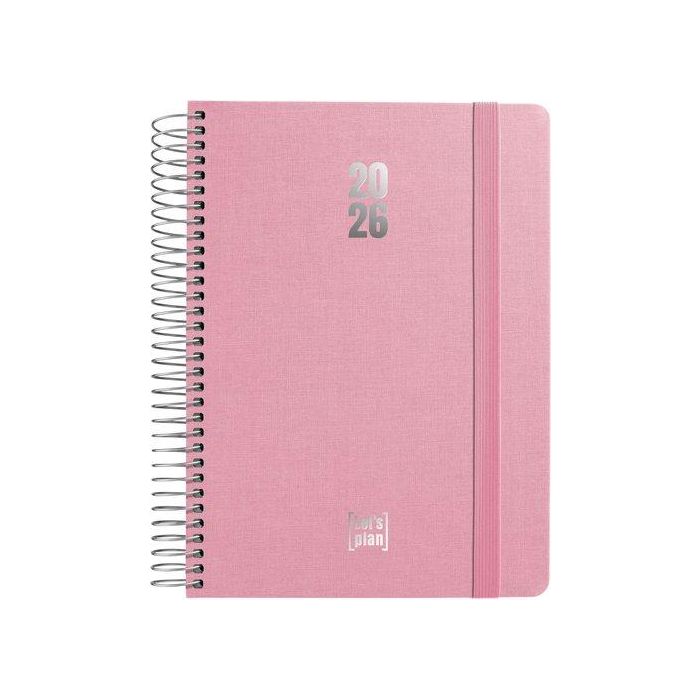 Agenda Anual (2026) Grafoplas Fancy Espiral Tapa Extradura Con Goma A5 210X150 D/P Rosa Pastel