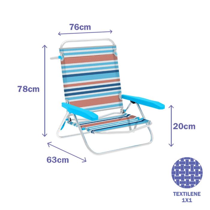 Marbueno Silla Plegable 5 Posiciones Aluminio Rayas Naranjas y Azules Playa y Piscina 63X76X78 cm 10463 1