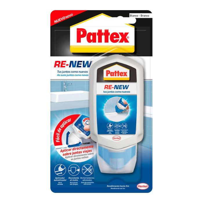 Pattex Re-new Silicona a base de agua 80 ml, resistente al moho, color blanco mate, para sanitarios