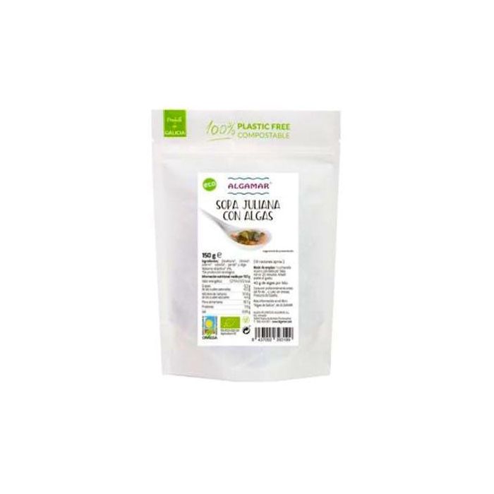 ALGAMAR Sopa Juliana con Algas Wakame Atlántica Bio 150g - Zanahoria, Chirivía, Puerro, Cebolla, Perejil Vegana