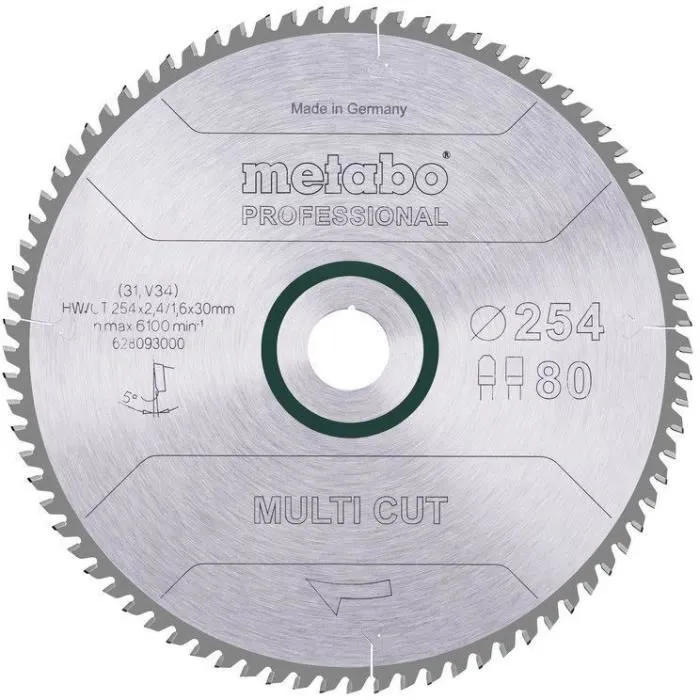 Metabo Hoja de sierra circular profesional Multi Cut HW/CT 254x30.80FZ/TZ 5° Metabo Hoja de sierra circular profesional Multi Cut HW/CT 254x30.80FZ/TZ 5°