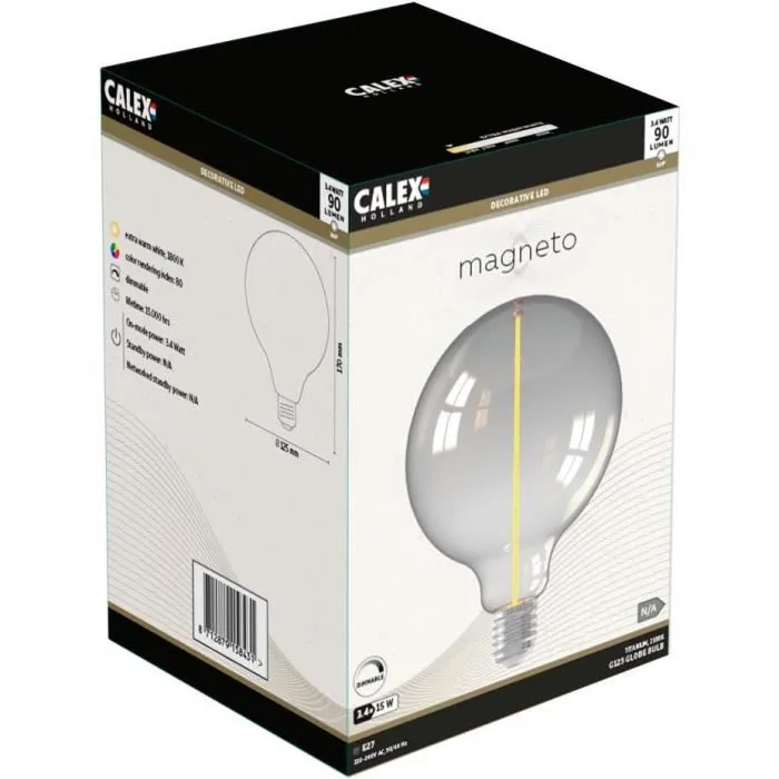 Calex CAL8712879158431 Bombilla LED E27 MAGNETO G125 Filamento recto 3,4W 90lm 1800K Titanio 1