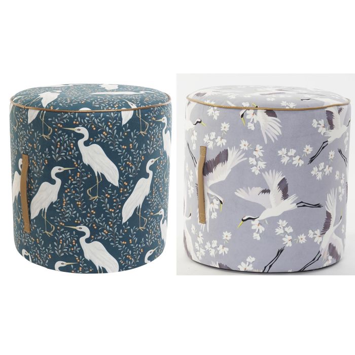 DKD Home Decor Reposapiés Oriental Hecho a Mano Verde Azul 35x35x35 cm de Poliéster y Madera Reciclable Pack 2 Unidades