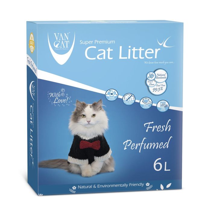 Van Cat Arena para Gatos de Bentonita Súper Aglomerante Perfumada Fresh, Máximo Control Olores, 99.5% Libre Polvo y Bandeja Seca, 5 kg Van Cat Arena para Gatos de Bentonita Súper Aglomerante Perfumada Fresh, Máximo Control Olores, 99.5% Libre Polvo y Bandeja Seca, 5 kg