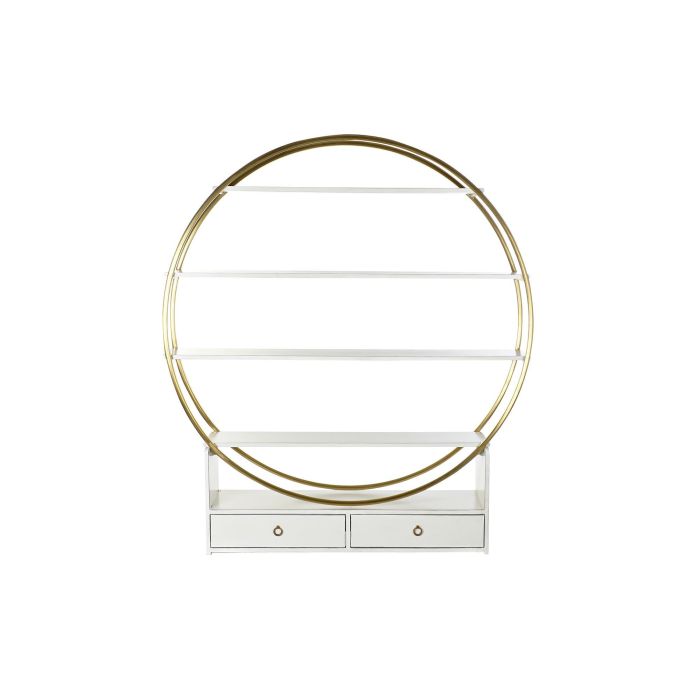 DKD Home Decor Estantería Oriental con 4 Estantes y 2 Cajones, Madera de Álamo y Metal Blanco Dorado, 160x180x35 cm 4 DKD Home Decor Estantería Oriental con 4 Estantes y 2 Cajones, Madera de Álamo y Metal Blanco Dorado, 160x180x35 cm 4