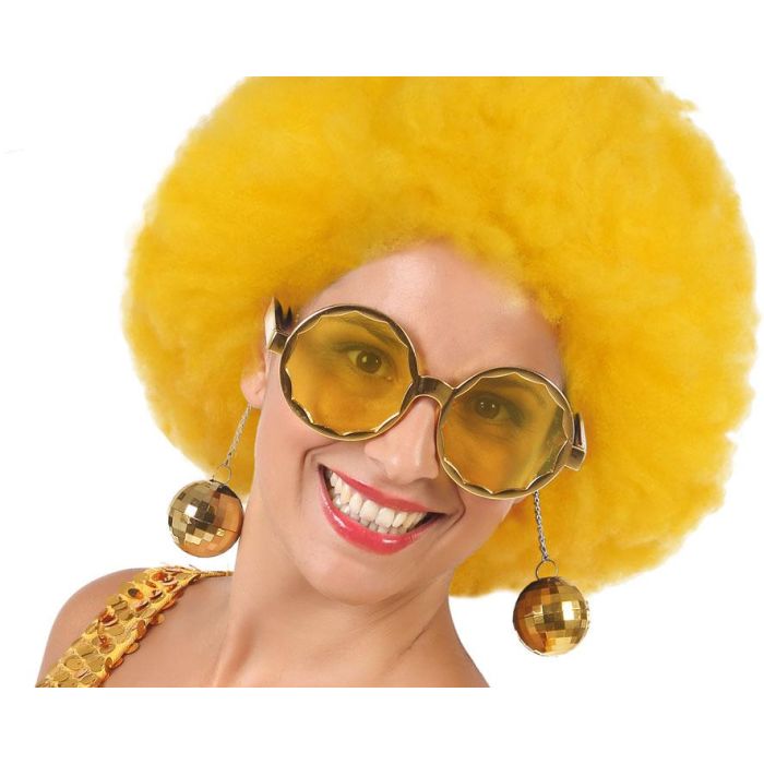 Gafas Redondas Doradas con Bolas Disco para Disfraz Años 70 Adulto - Accesorio Carnaval Fiesta Temática