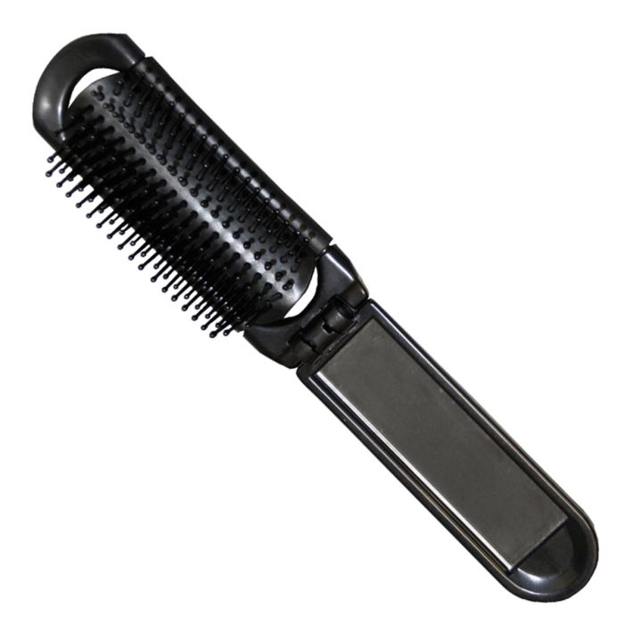 Eurostil Plegable negro negro cepillo de pelo con espejo negro negro
