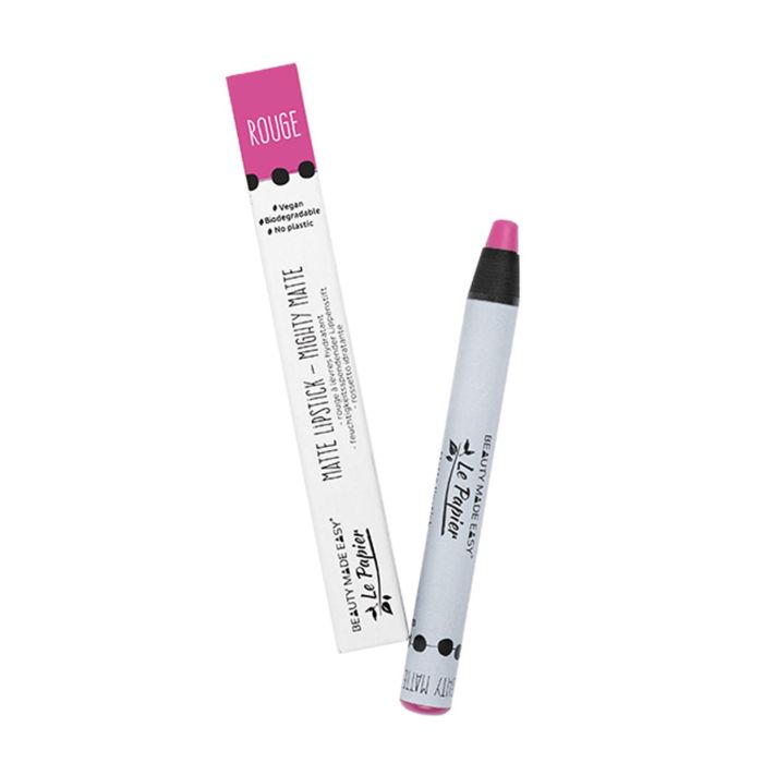 BEAUTY MADE EASY Lápiz de Labios Mate Rouge 6g Vegano Biodegradable Sin Plásticos con Manteca de Karité y Aceite de Coco