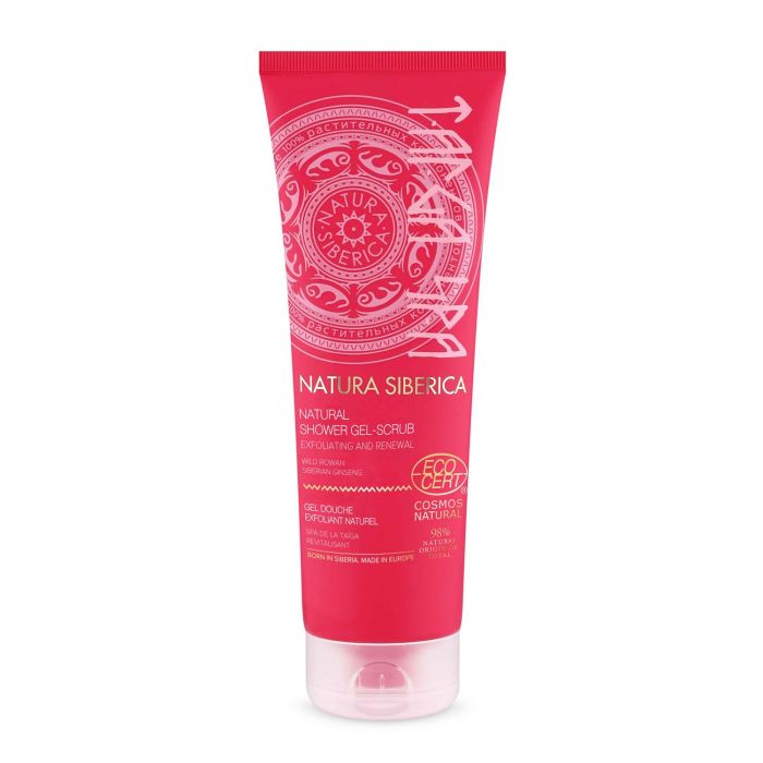 Natura Siberica Gel de Ducha Exfoliante Spa de la Taiga con Ginseng Siberiano y Serba Silvestre, Limpia y Revitaliza la Piel, Ecocert 200ml