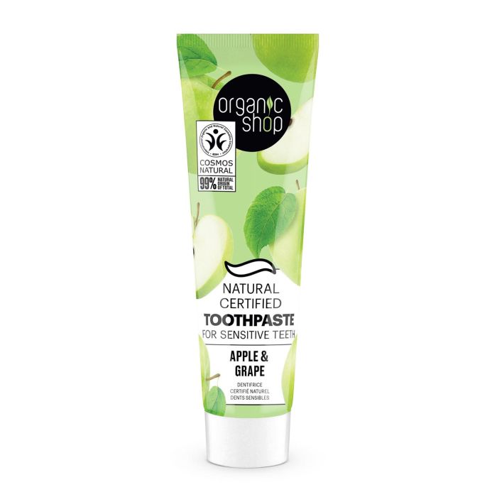 ORGANIC SHOP Pasta de Dientes Natural Certificada Manzana y Uva para Sensibilidad Dental 100g