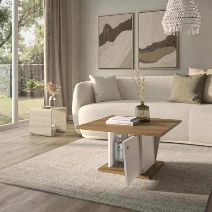 Diagone ATOS1E76056 Mesa de centro ATOS Bar Cuadrada Roble Helvezia/Blanco 69x69x38 cm 1