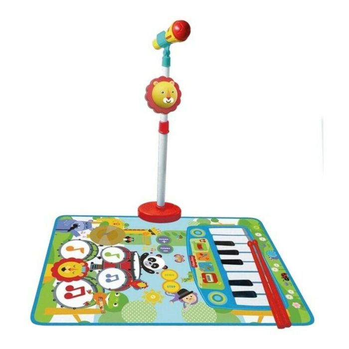 Alfombra bateria y piano fisher price con micro de pie y baquetas