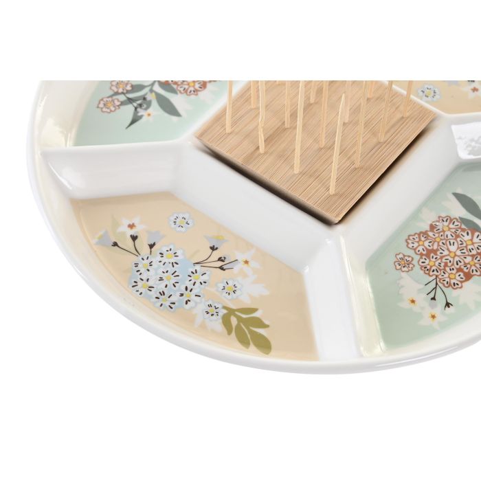 DKD Home Decor Bandeja Aperitivos Tradicional Gres y Bambú Verde Beige 23.5x23.5x3 cm Colección Ivy&daisy Apta Lavavajillas 2