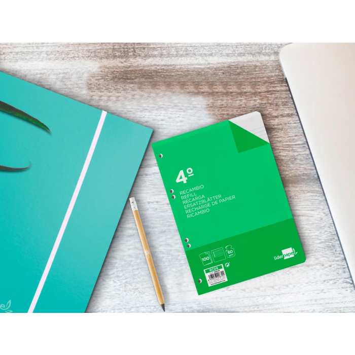 Liderpapel Recambio Cuarto 100 Hojas 60gr Horizontal con Margen 6 Taladros 7