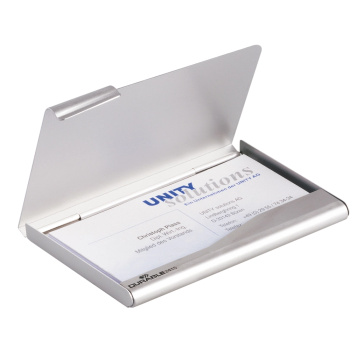 Durable Tarjetero de Aluminio para 20 Tarjetas de Visita 55x90mm, Plata, 100x65mm 1