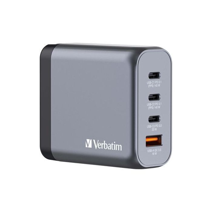 Verbatim Gnc-140 Cargador Pared Gan 140 W Usb-A 3.0 Y 3Xusb-C 3.0