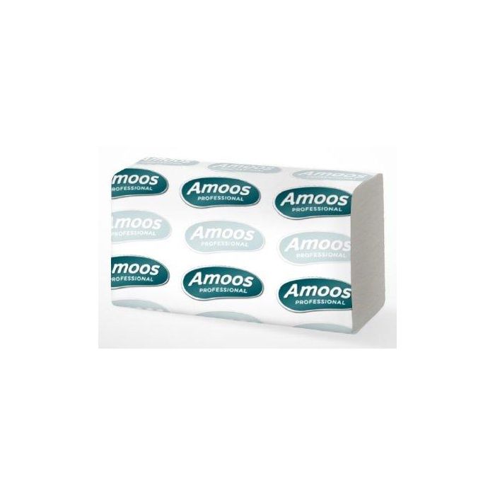 Toalla Secamanos Amoos Professional Plegada Zig-Zag 2 Capas 21X25 Cm. Paquete De 160 Blanco