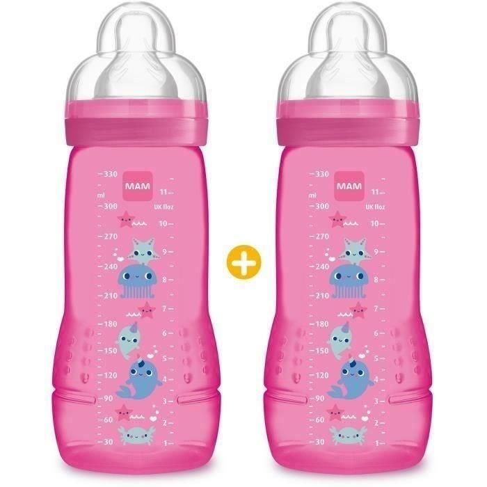 Biberón colorido MAM Easy Active 2nd Age - 330ml - a partir de 6 meses - Flow Teat X - Juego de 2 - Niña Biberón colorido MAM Easy Active 2nd Age - 330ml - a partir de 6 meses - Flow Teat X - Juego de 2 - Niña