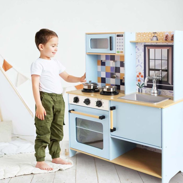 Deqube Cocina de Madera Premium 2 Módulos 72x30x84cm con Luz, Sonido, Fregadero, Horno, Microondas y Utensilios +3 Años 4