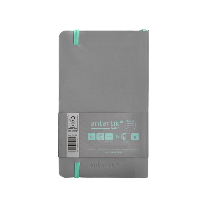 Antartik Cuaderno A6 Tapa Blanda Rayas Gris y Turquesa, 100 Hojas 80gr FSC 2