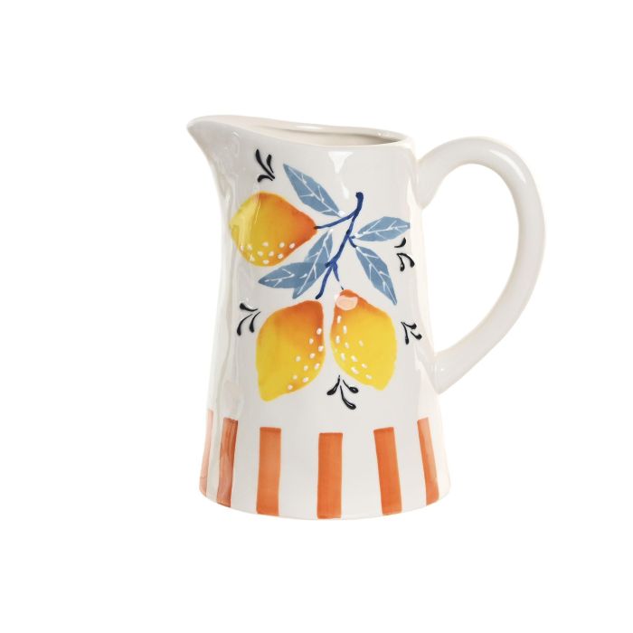 DKD Home Decor Jarra Mediterraneo Limones 25 Dolomita Relieve Amarillo Azul Naranja Blanco 750 ml 21.5 x 15.5 x 22.5 cm