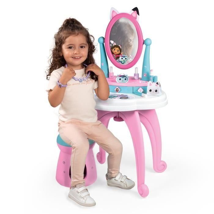 Smoby - Gabby y la Casa Mágica - Tocador infantil 2 en 1 - Taburete incluido - 12 accesorios - Espejo regulable 2