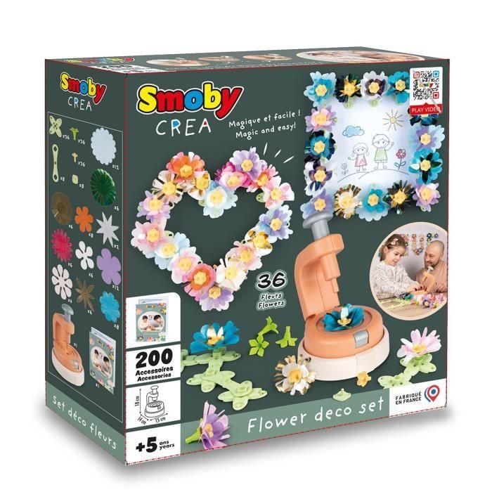 Smoby - Ocio creativo - Set de creación de flores, objetos decorativos - 200 accesorios - Hecho en Francia