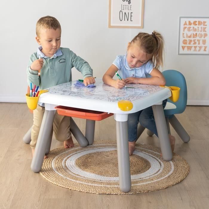 Smoby - Mesa infantil creativa - Fieltro borrable para la mesa + 2 láminas grandes para colorear - 3 espacios de almacenamiento - A partir de 3 años 2