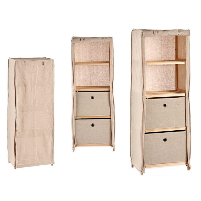 Estantería de Tela con 2 Cajones Natural Kipit 28x113x42 cm - Madera y Tela en Marrón y Beige (3 Unidades)