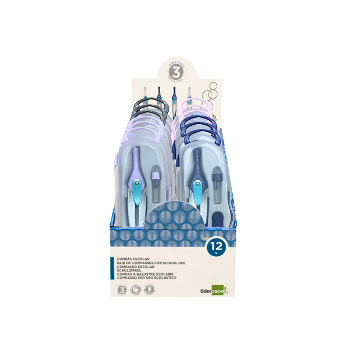 Liderpapel Compás con Bloqueo de Brazos y Adaptador Universal, Incluye Tubo de Minas y Expositor con 12 Unidades Colores Surtidos 6 Liderpapel Compás con Bloqueo de Brazos y Adaptador Universal, Incluye Tubo de Minas y Expositor con 12 Unidades Colores Surtidos 6