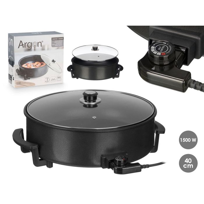 Paellera Eléctrica Argon 40 cm diámetro, 1500W, negro/plata (4 Unidades) Paellera Eléctrica Argon 40 cm diámetro, 1500W, negro/plata (4 Unidades)