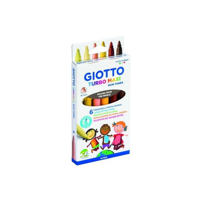 Giotto Rotuladores Turbo Maxi Skin Tones lavables, 6 colores surtidos, punta bloqueada