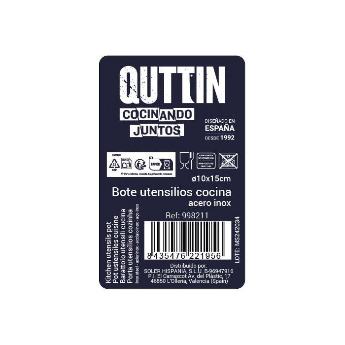 Bote de utensilios de acero inoxidable Quttin 10x15 cm (12 Unidades) 3 Bote de utensilios de acero inoxidable Quttin 10x15 cm (12 Unidades) 3