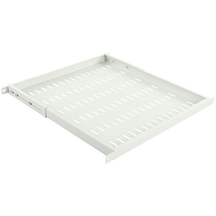 Logon RAS800WH Estante Ajustable para Armarios Rack 19" 1U, Profundidad 470mm con Brazo Lateral Ajustable, Carga 50kg, Blanco