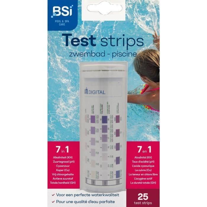 Tiras de prueba - BSI - Mide la calidad del agua - Tiras de prueba - Piscina y spa - 7 en 1 - 25 tiras Tiras de prueba - BSI - Mide la calidad del agua - Tiras de prueba - Piscina y spa - 7 en 1 - 25 tiras