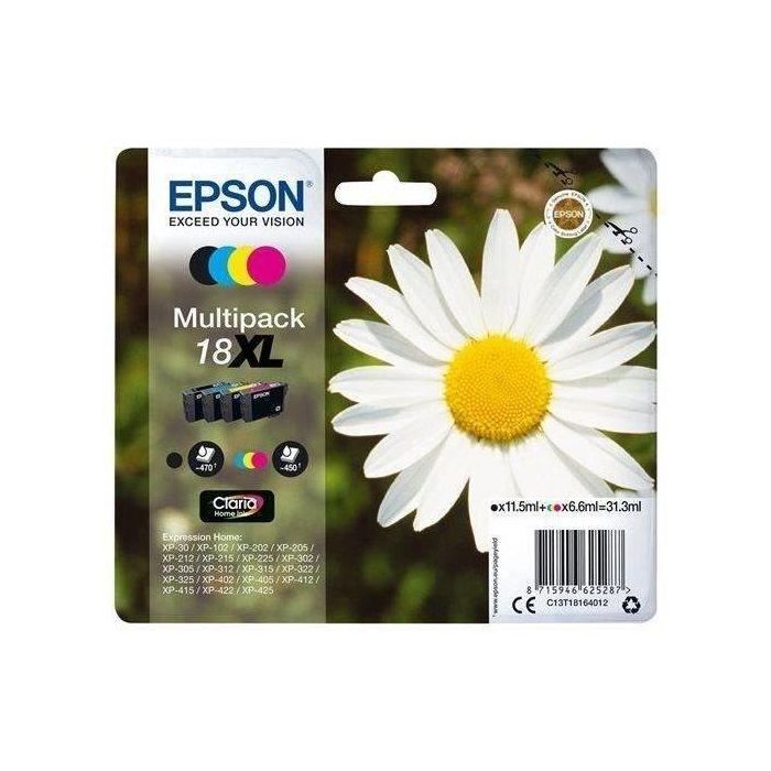 Ink-Jet Epson Multipack 18XL Negro Amarillo Cian Y Magenta Xp-102 Xp-205 Xp-305 Xp-405 Capacidad 470 Pag