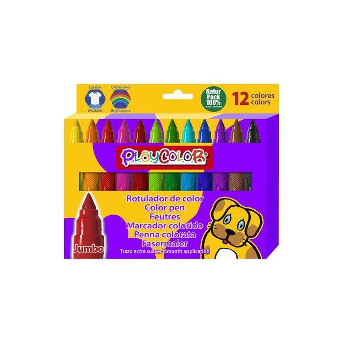 Playcolor Rotuladores Playcolor Jumbo Basic lavables colores surtidos, punta gruesa, caja de 12 unidades