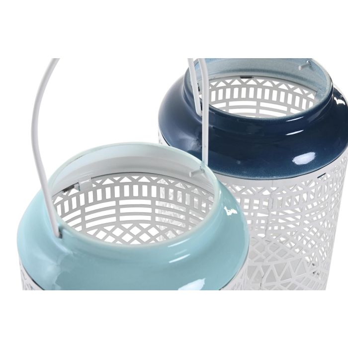 Portavelas DKD Home Decor Azul cielo Azul marino Metal 15 x 15 x 24,5 cm (2 Unidades) 2